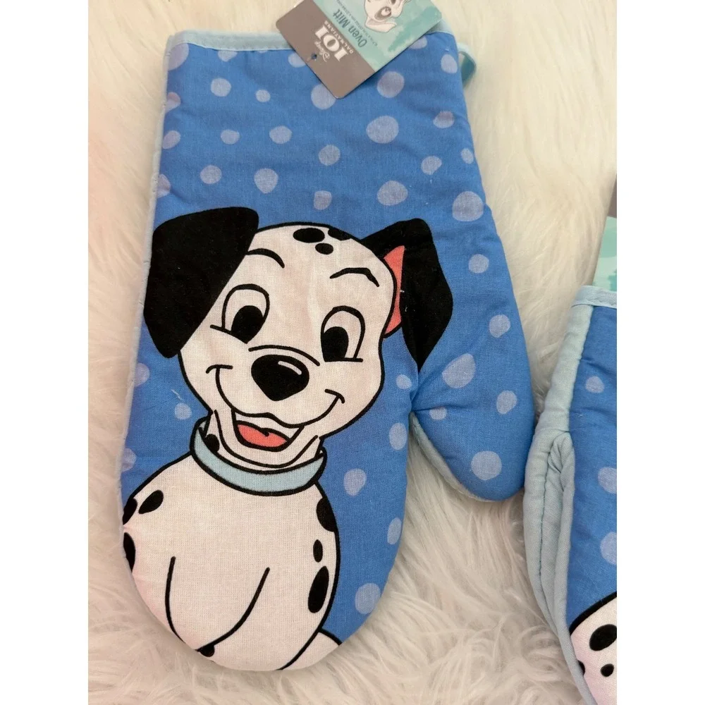 Disney 101 Dalmatians Oven Mitt and Mini Mitt Set Blue Polka Dot New
